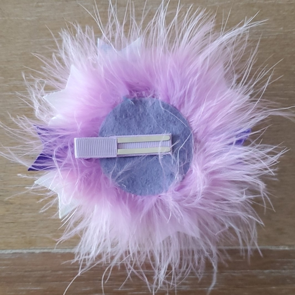 Peace Sign Boutique Hair Bow Clip Pink Marabou Feather Girls NWT - Picture 4 of 4